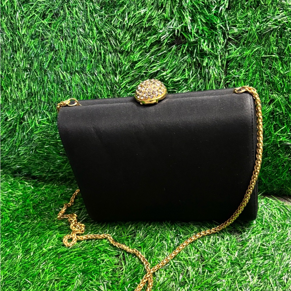 Elegant Black Clutch with Gold Chain
